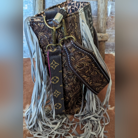 L. V. Inspired Fringed Handbag With Guitar Strap & Fringe - Picture 10 of 16